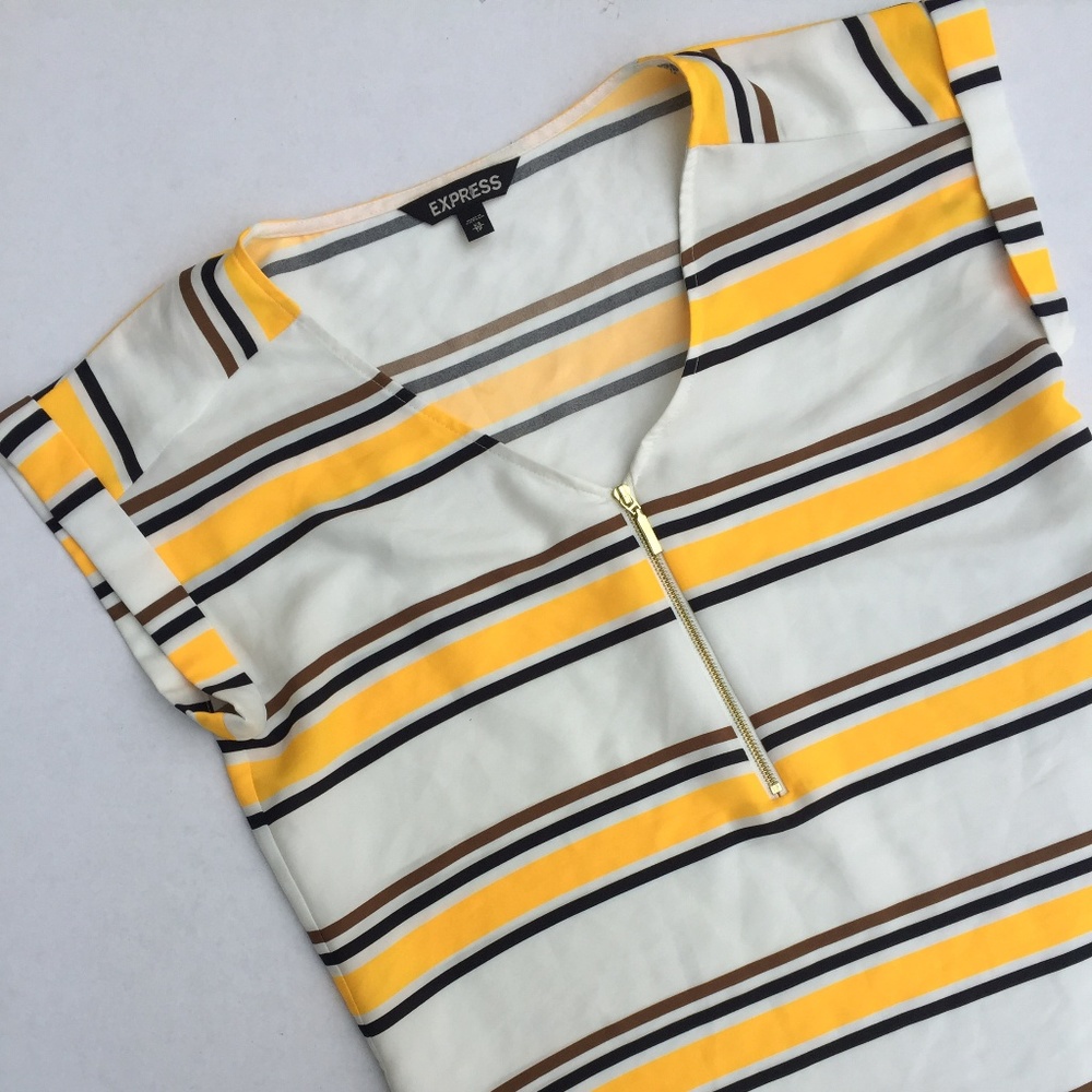 Express black white yellow stripe top